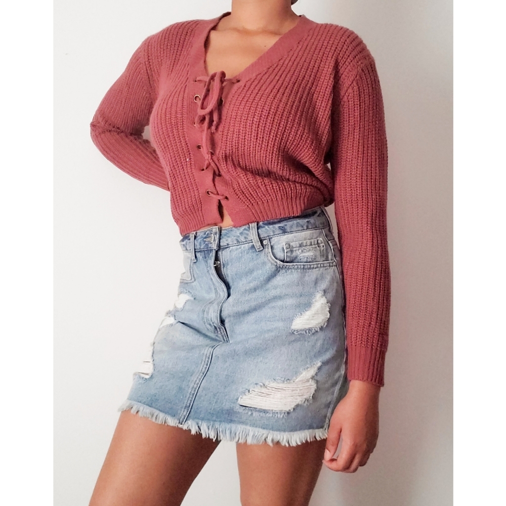 Knit Sweater, Cropped, Marsala/Pink, Size S